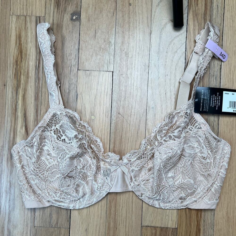 NEW Bali Lace Desire Underwire Bra Lift Nude Beige Sexy Adjustable Women's 34D